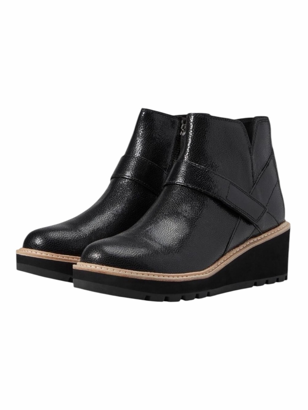Eileen Fisher Cargo Leather Wedge Booties Womens 9.5 Black Comfort Cushioned NEW